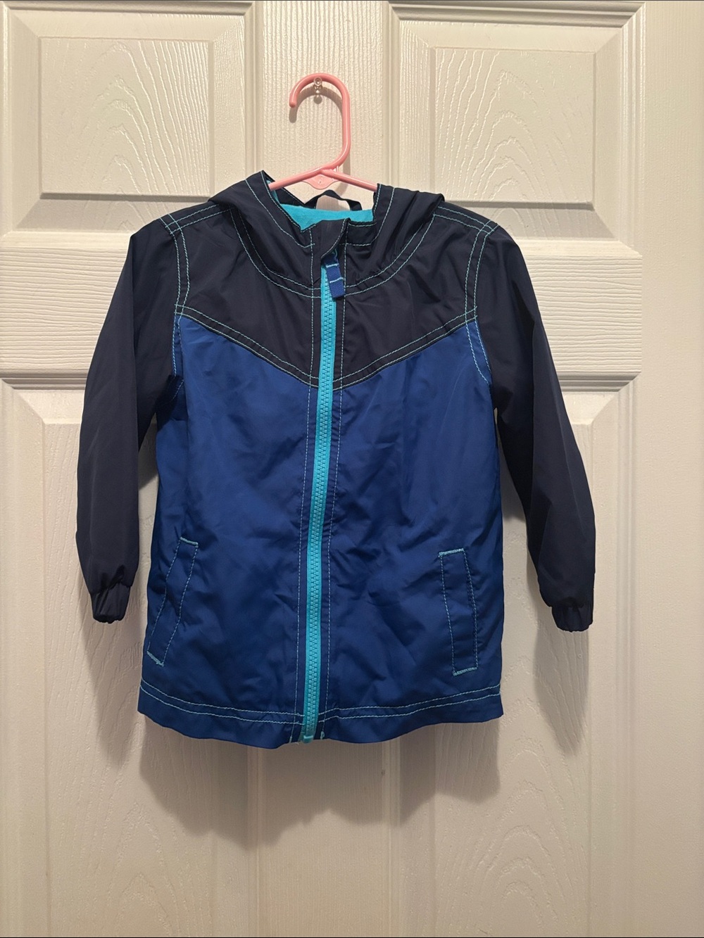 Circo Navy and Bright Blue Hooded Rain Jacket/windbreaker